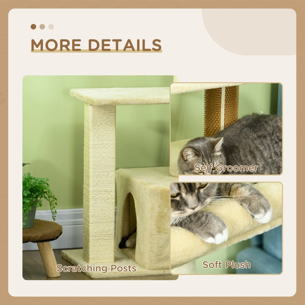 Easycomfort Albero per Gatti con Paletto, Casetta per Gatti, Tiragraffi e Posatoio, 60x40x108 cm, Beige