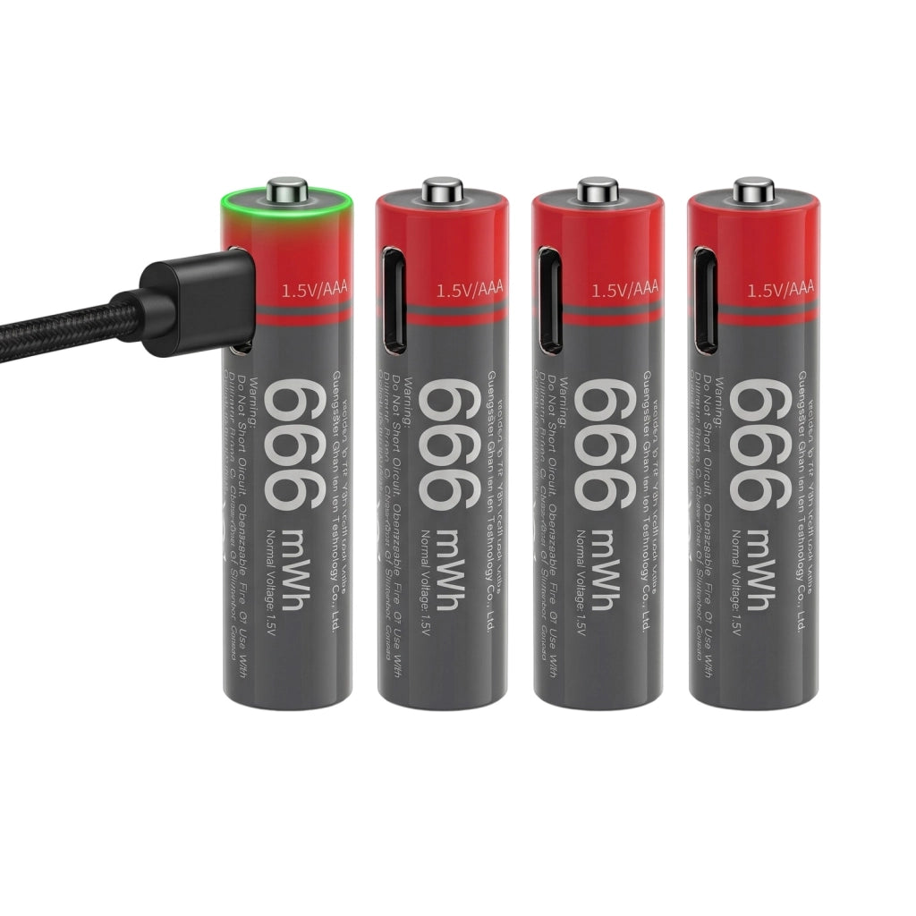 4x Batterie AA Litio 440mAh 1.5V 666mWh Ricaricabili USB-C Nero / Rosso Yesido