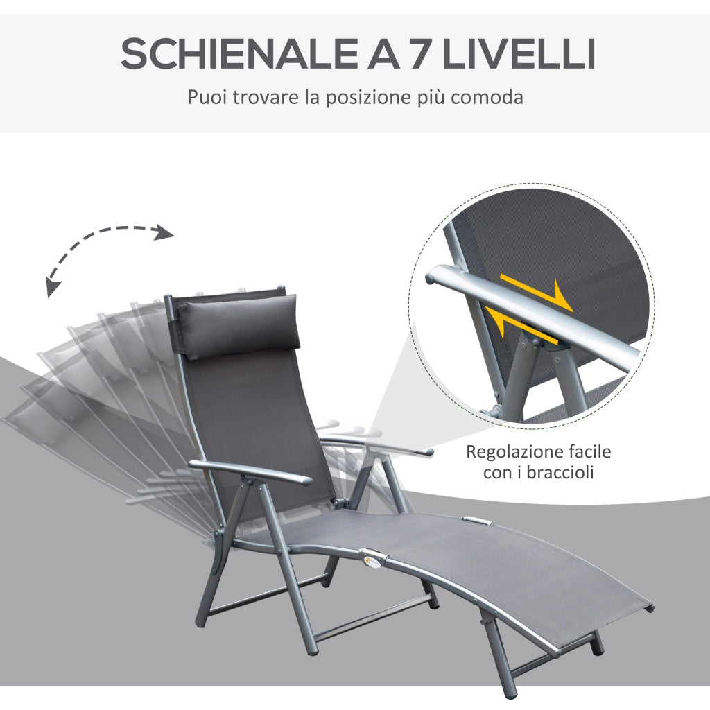 Sedia a Sdraio Pieghevole con Cuscino ¨C Zephmum ¨C Grigio 137x63.5x100.5cm