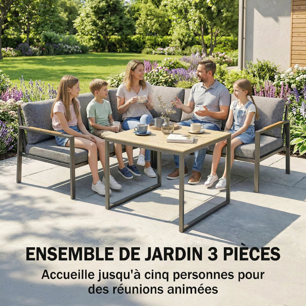 Set Salotto Giardino 5 Posti ¨C Xylo ¨C 2 Divani Cuscini Tavolino Polyrattan 183x183cm Grigio Scuro