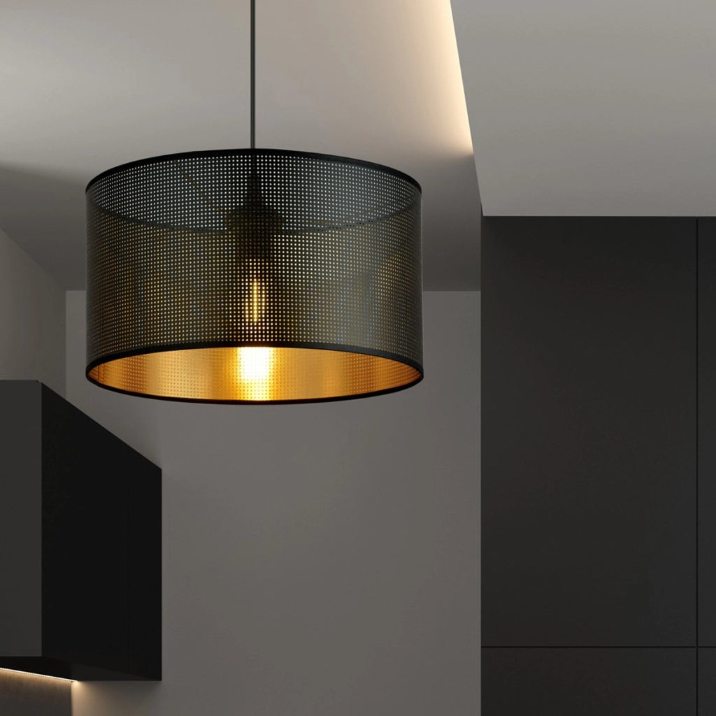 Lampada a sospensione ASTON in acciaio nero e oro