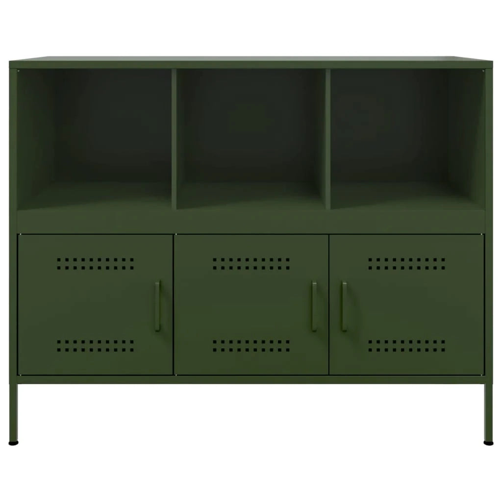 Credenza buffet cassettiera mobile contenitore organizer cucina soggiorno soggiorno oliva 100,5 x 39 x 79 cm verde acciaio 02_0036569