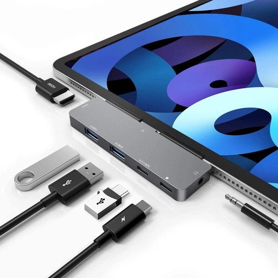 Hub USB-C 6-in-1 per iPad - Adattatore HDMI 4K - 3,5 mm - Stazione di Docking - Ricarica PD - 2 USB 3.0