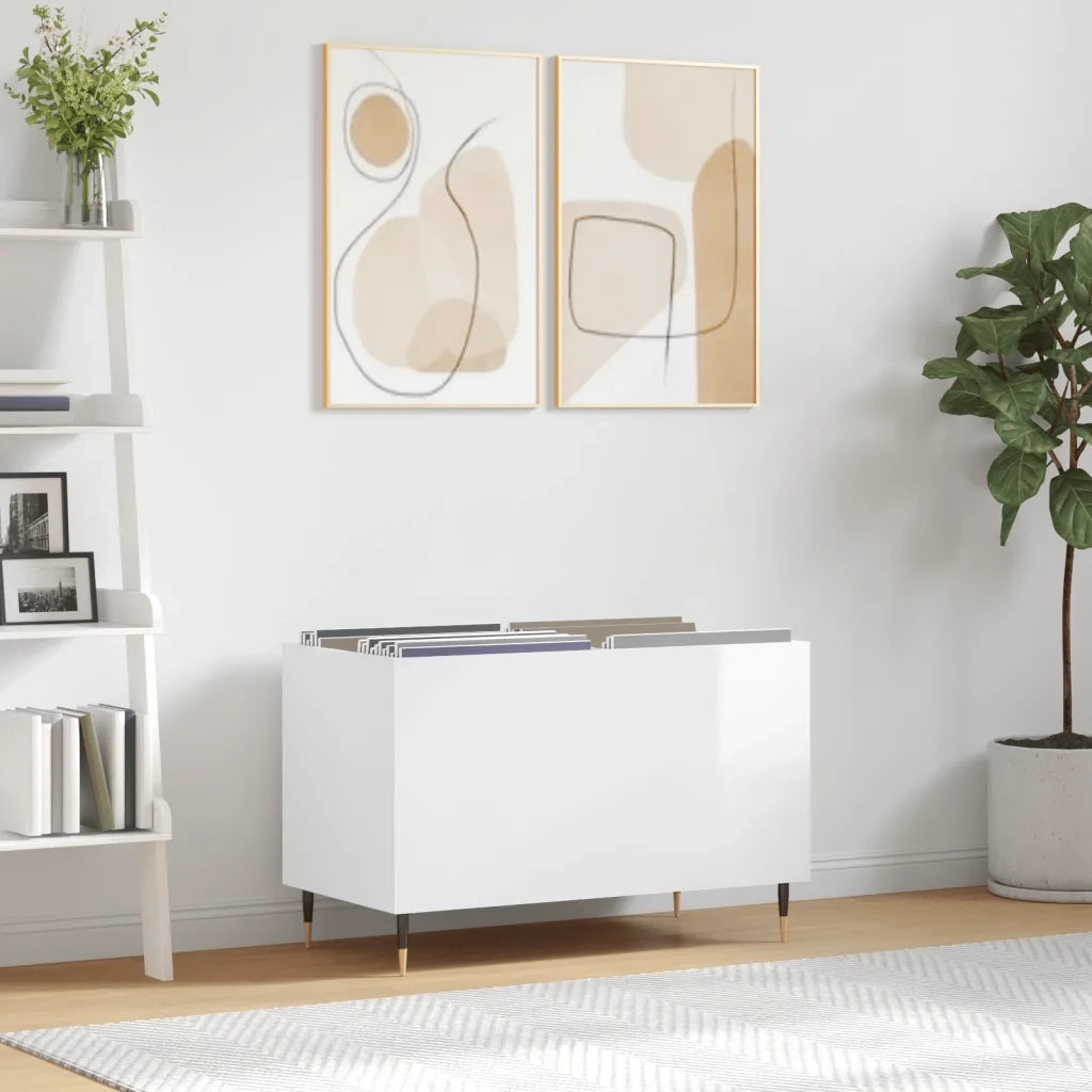 Mobile Porta Dischi Bianco Lucido 74,5x38x48 Legno Multistrato 831718