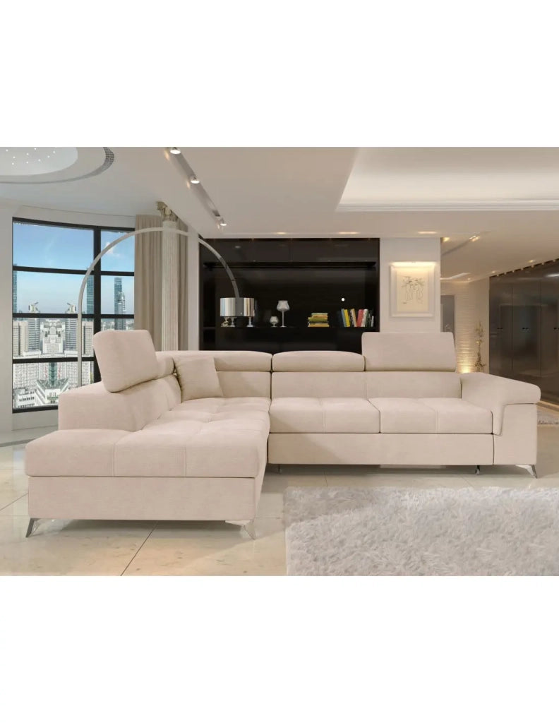 Divano ad angolo convertibile PALAZZO 4 posti beige – angolo sinistro con contenitore