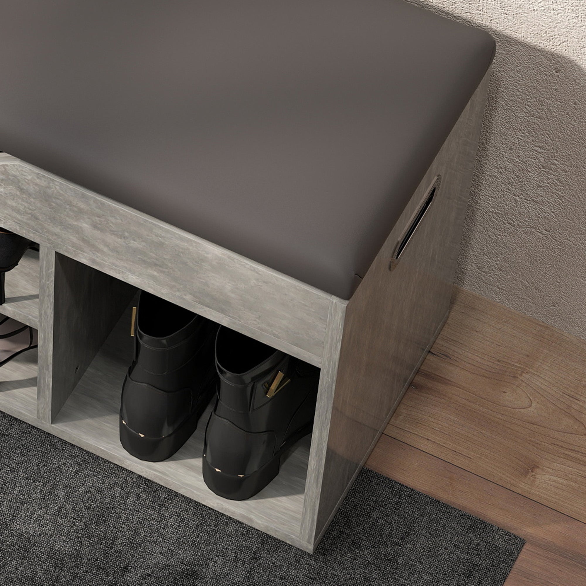 Panca Scarpiera Salvaspazioni con Vani a Giorno e a Scomparsa 80x30x45 cm Nero e Grigio