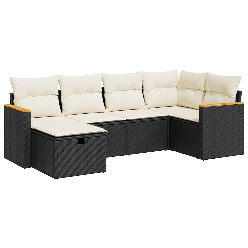 Set Divano da Giardino 6 pz con Cuscini Nero in Polyrattan 3325913