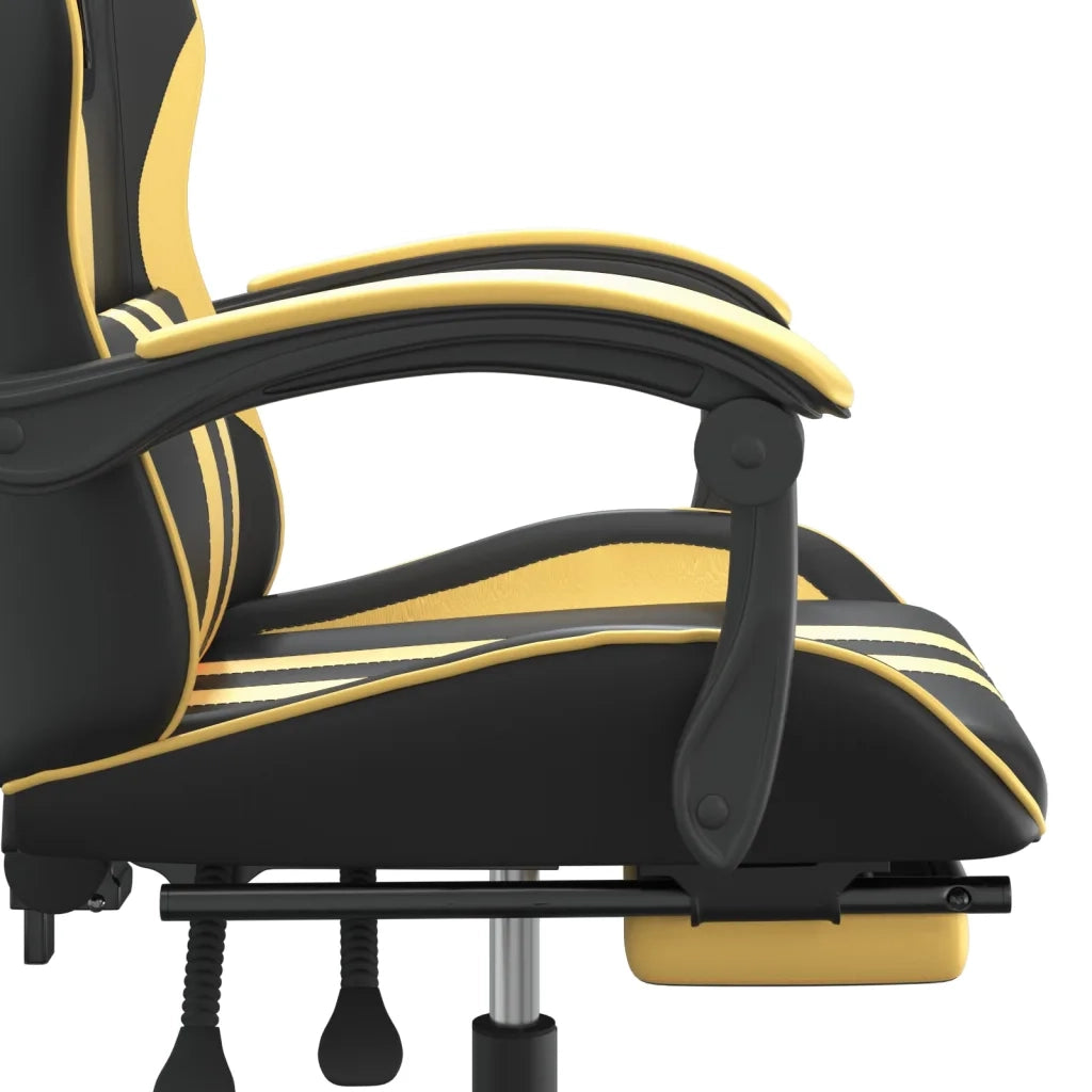 Sedia da Gaming Girevole con Poggiapiedi Nero e Oro Similpelle cod mxl 66596