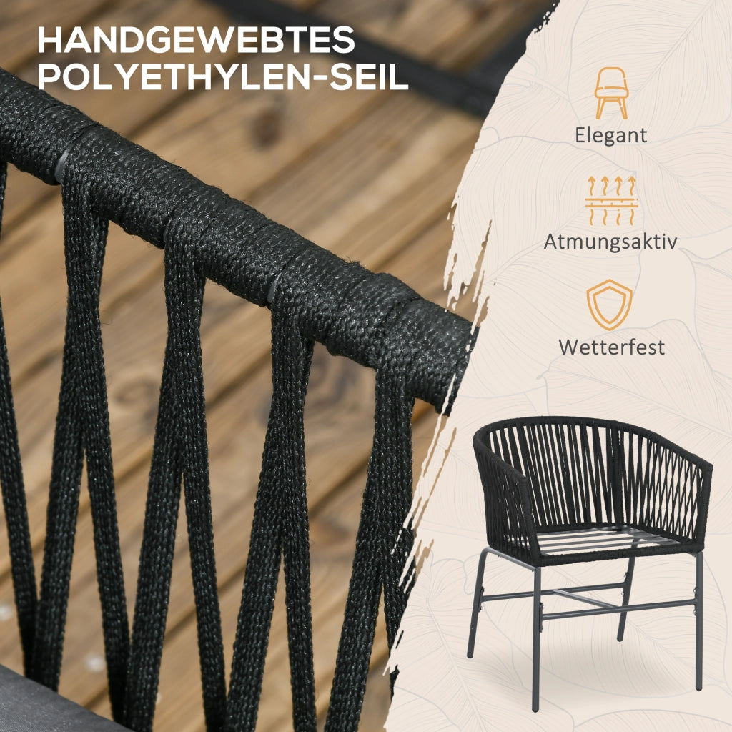 Set di sedie da giardino 2 pezzi con cuscini in acciaio nero e rivestimenti sfoderabili 71 × 57 × 60 cm