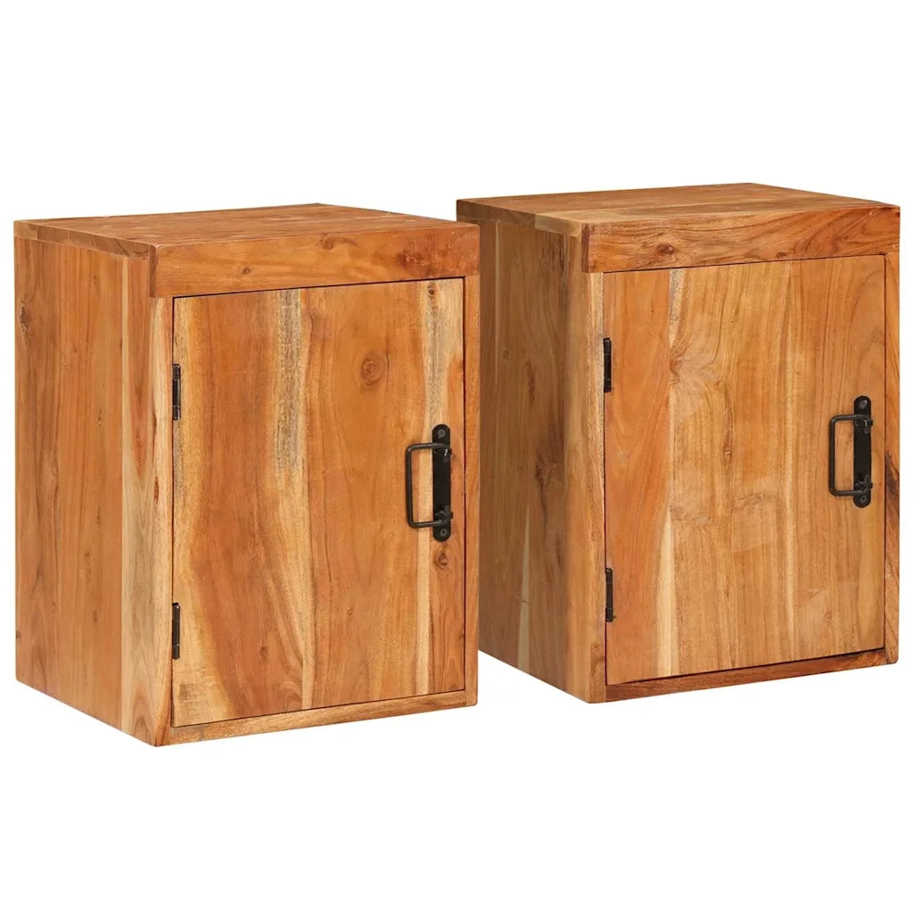 Set di 2 Comodini | Armadio da Notte | Mobiletto da notte Marrone 35 x 33 x 48 cm Legno Massello di Acacia