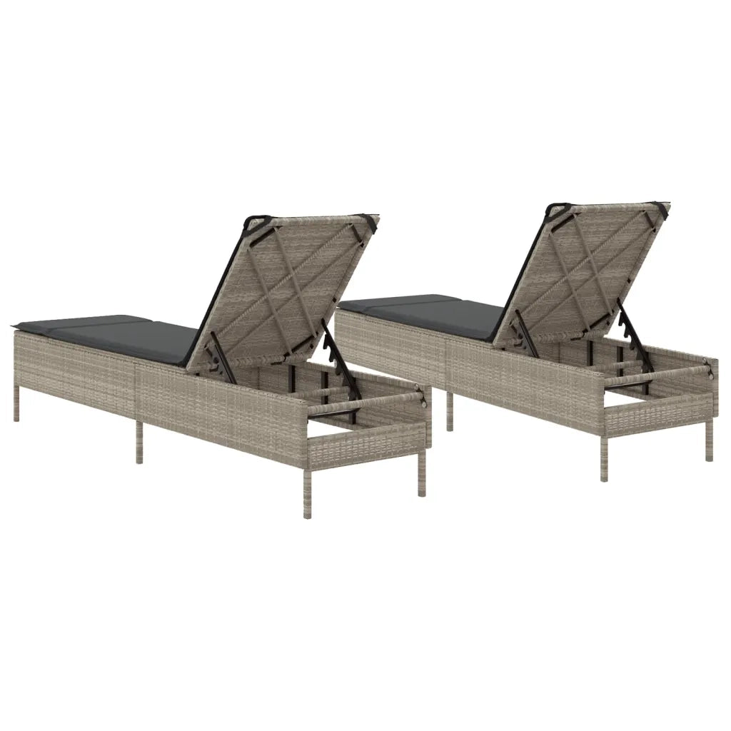 Lettino Prendisole | Sdraio da giardino | Lettino da sole 2 pz con Cuscini Grigio Chiaro in Polyrattan