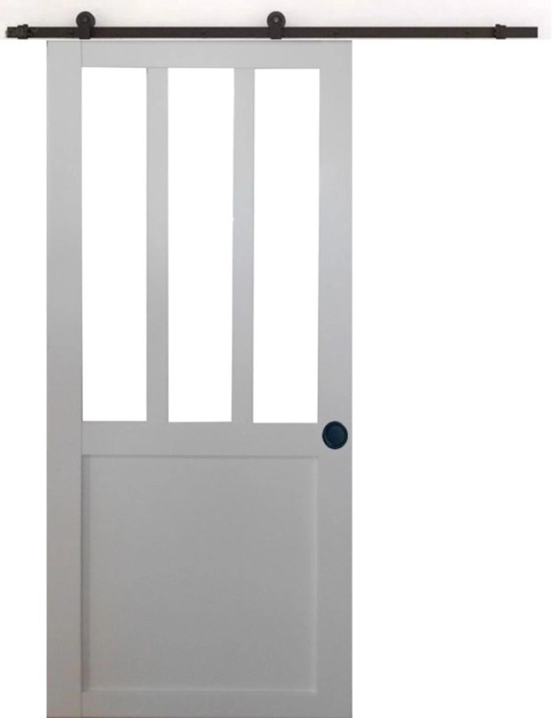 Porta Scorrevole da Officina Bianca H204 x L83 + Guida a rulli e 2 Gusci Neri