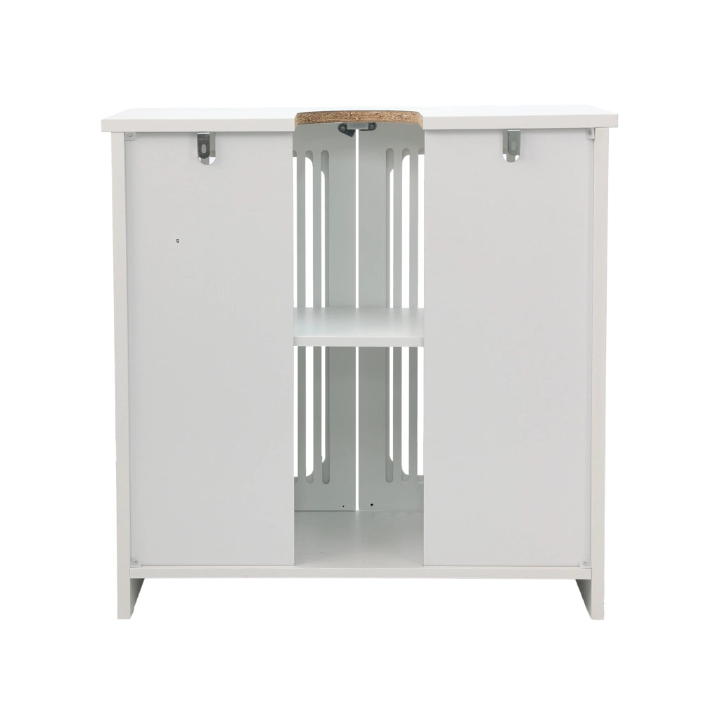 Mobile sottolavabo bagno bianco con 2 ante a lamelle e ripiano regolabile, in pannello truciolare, 70x35,3x14,5 cm