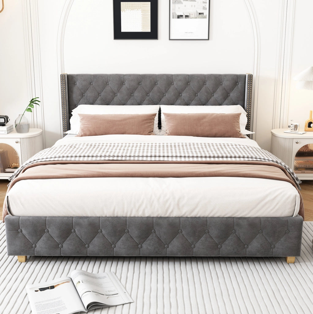 Letto imbottito 180 x 200 cm in velluto grigio con rete
