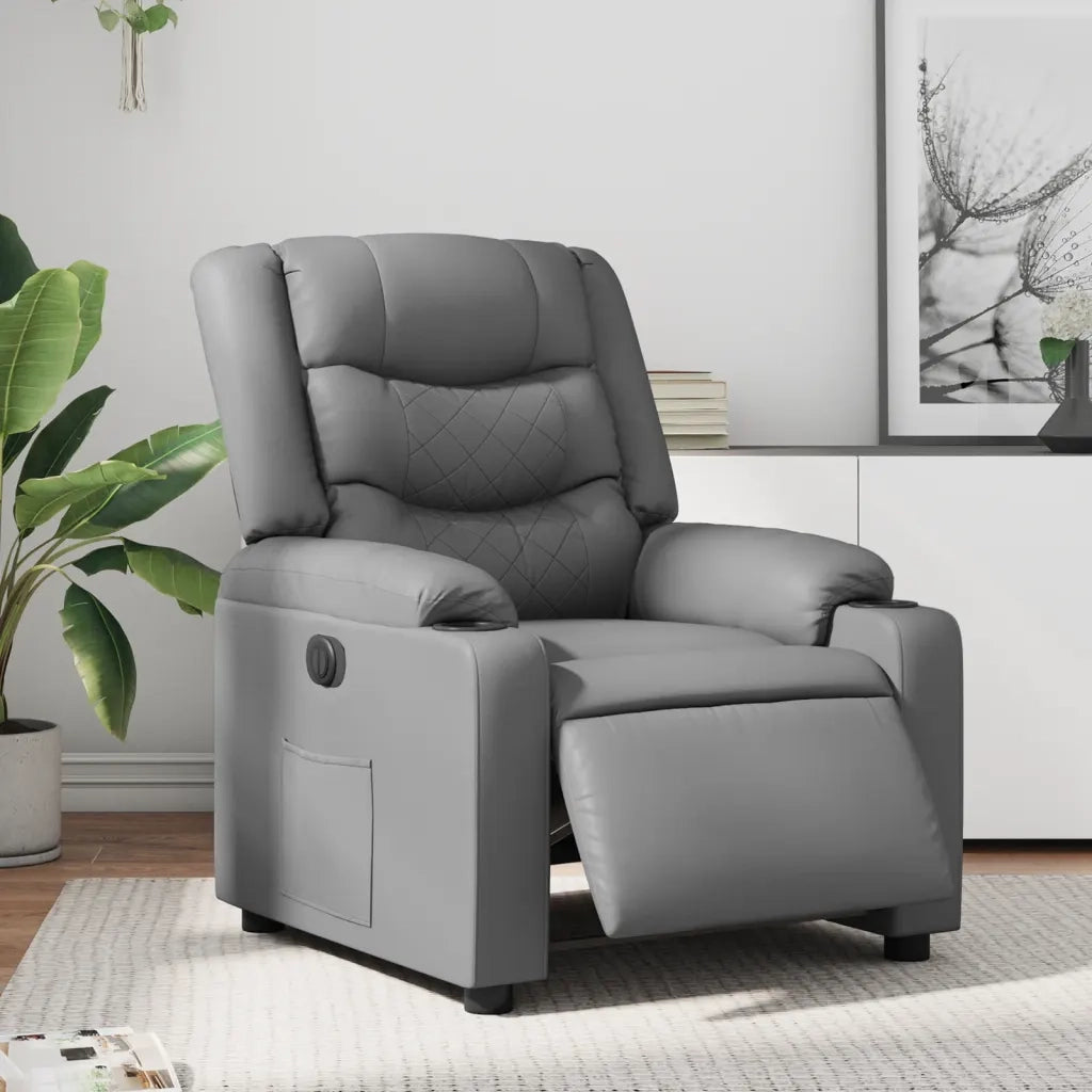 Poltrona Reclinabile Elettrica Grigia in Similpelle 3206546
