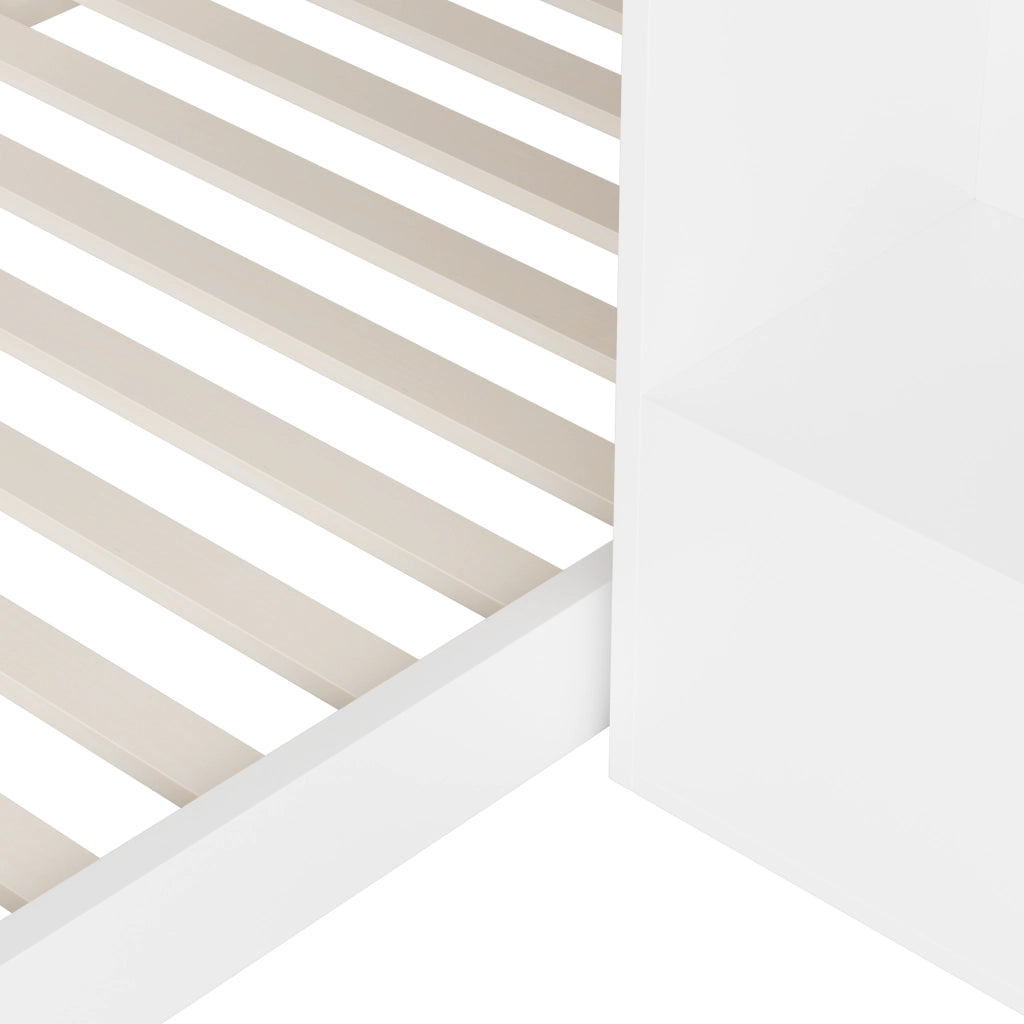 Letto a castello due posti 90 × 200 cm con scala contenitore e scomparti in legno e MDF bianco