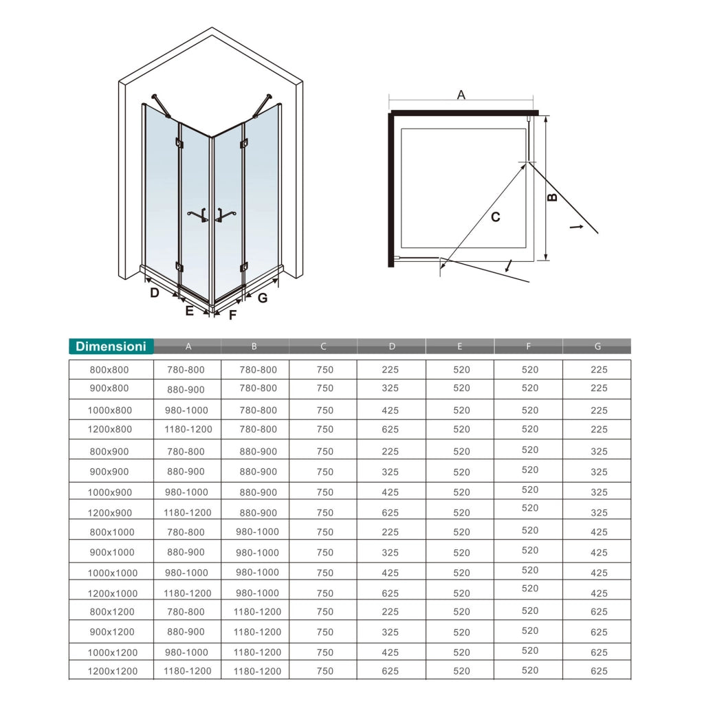 120x90x190 cm Box Doccia Angolare Porte Battenti in Vetro 8 mm Temperato Trasparente Anticalcare Ante con Barre Stabilizzatrici