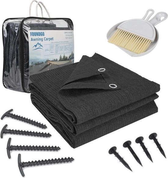Tappeto per tenda con occhi, 280 g/m² HDPE, tappeto per tenda, outdoor, pavimento per tenda comprensivo di borsa, T, ganci e piccola scopa, blu/grigio, Dimensioni: 200cm x 300cm