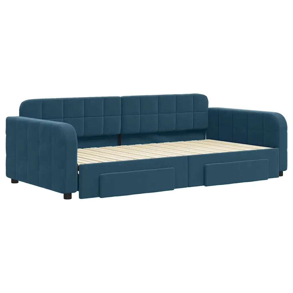 Divano letto | Sof¨¤ letto | Letto singolo Estraibile con Cassetti Blu 100x200 cm in Velluto