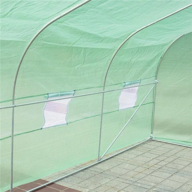 SERRA DA GIARDINO CON TETTO SPIOVENTE IN PE E TUBI D'ACCIAIO VERDE SCURO 4.5X3X2M
