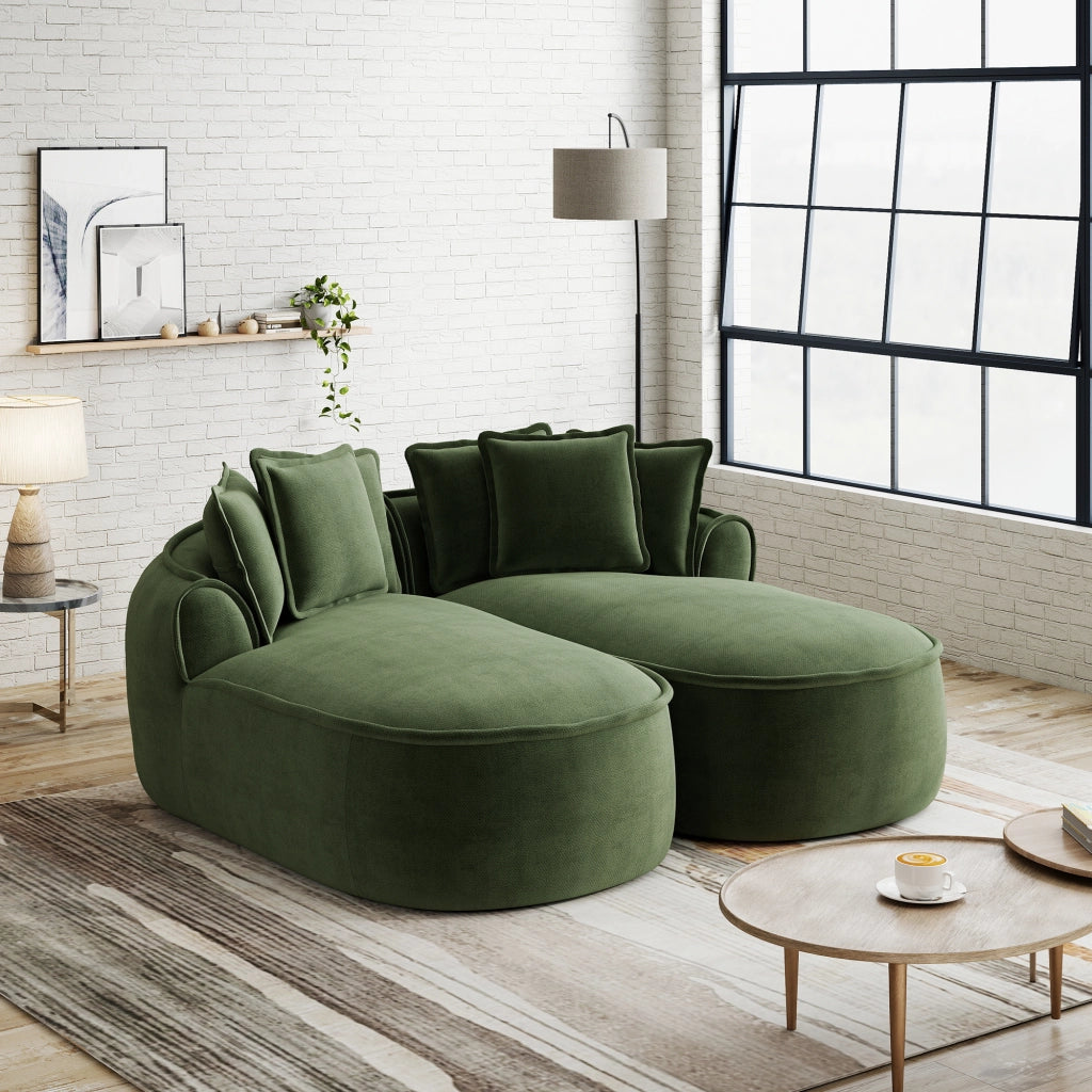 Divano modulare a due posti in chenille senza telaio con seduta ergonomica e cuscini verde 184 × 164 × 67 cm