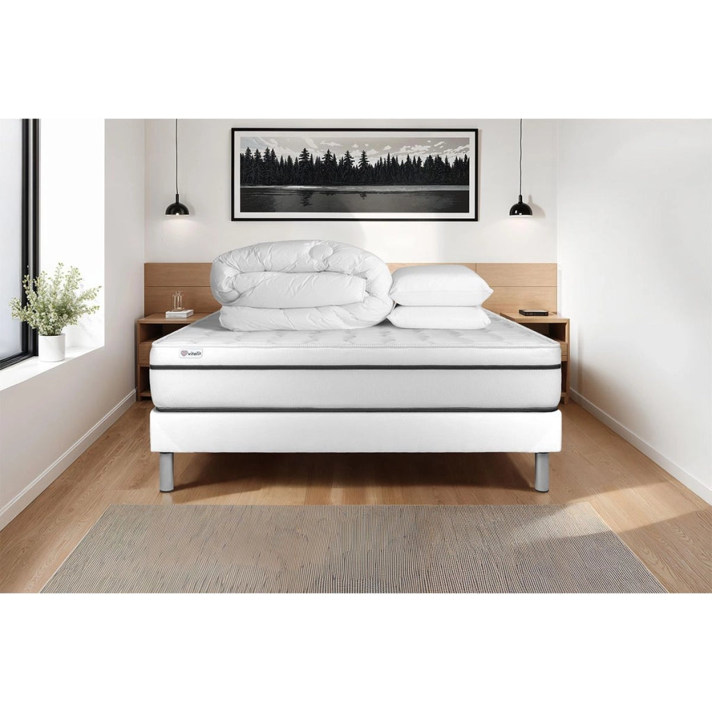 Pacchetto letto completo - Materasso 160x200cm + Box spring con doghe (kit) + 2 cuscini + Piumino - Vital Spa