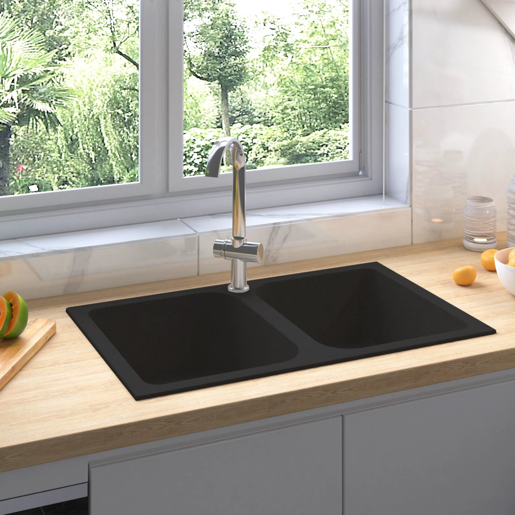 Lavello da cucina Nero 76 x 48 x 30 cm Quarzo e Resina 147081