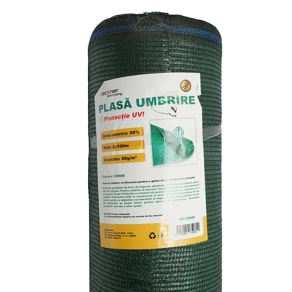 Rete ombreggiante 88% larghezza 2M e lunghezza 100M verde in polietilene con protezione UV