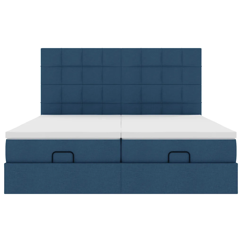 Struttura Letto Pouf con Materassi Blu 200x200 cm in Tessuto 3314554