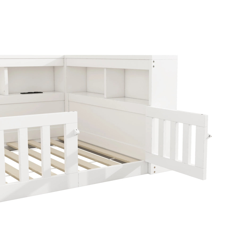 Letto 222.2x113.3x70 cm con prese USB e vano portaoggetti in truciolato e MDF bianco