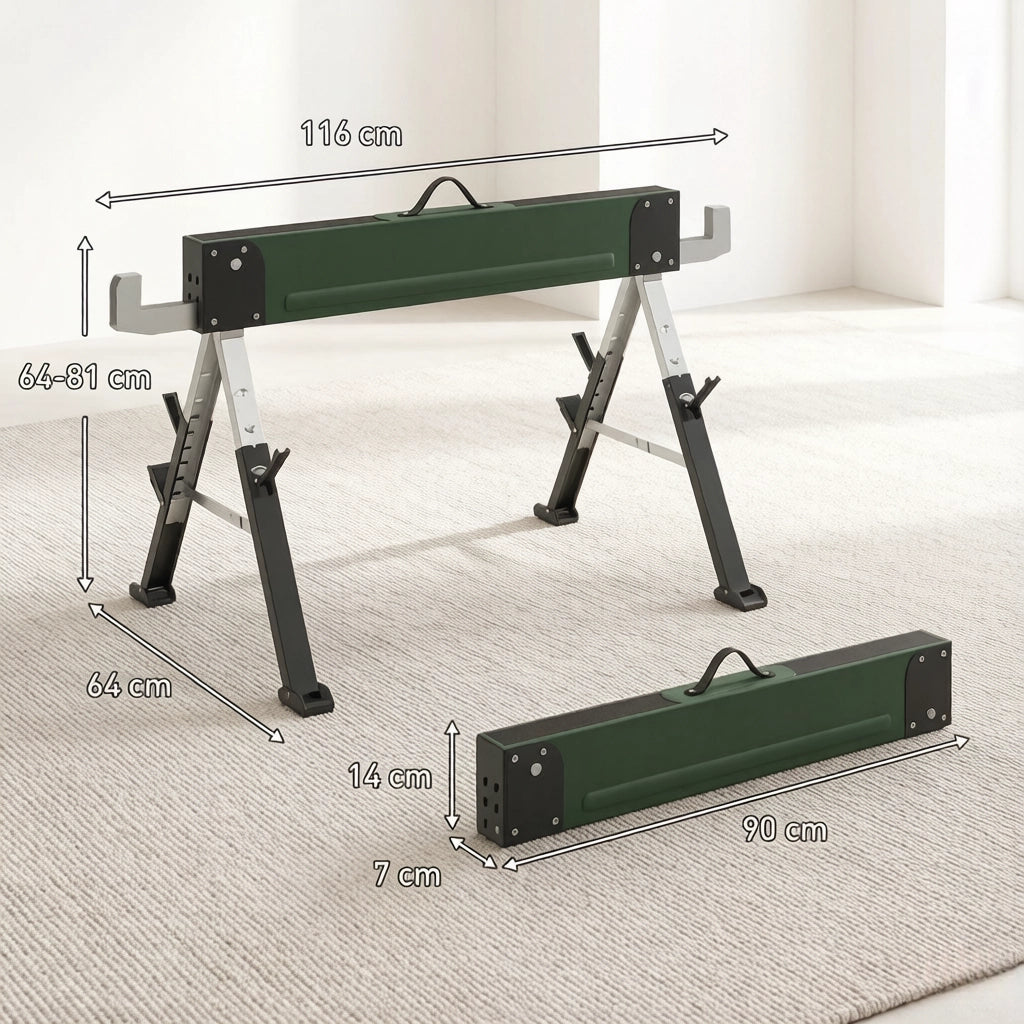 CAVALLETTO PIEGHEVOLE Set da 2 pezzi 116x64x64-81 cm Metallo Verde
