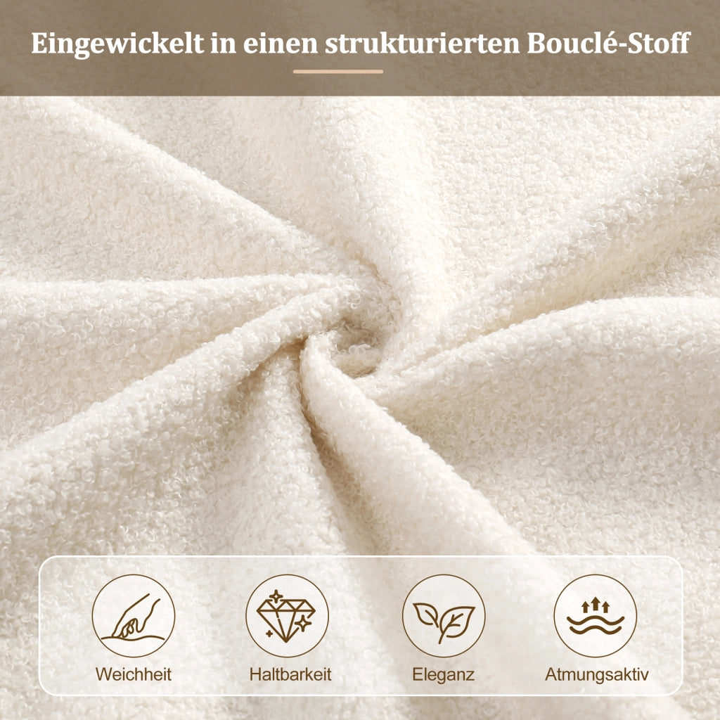 Letto matrimoniale king size 180x200 cm imbottito con testiera e rete a doghe; tessuto bouclé beige