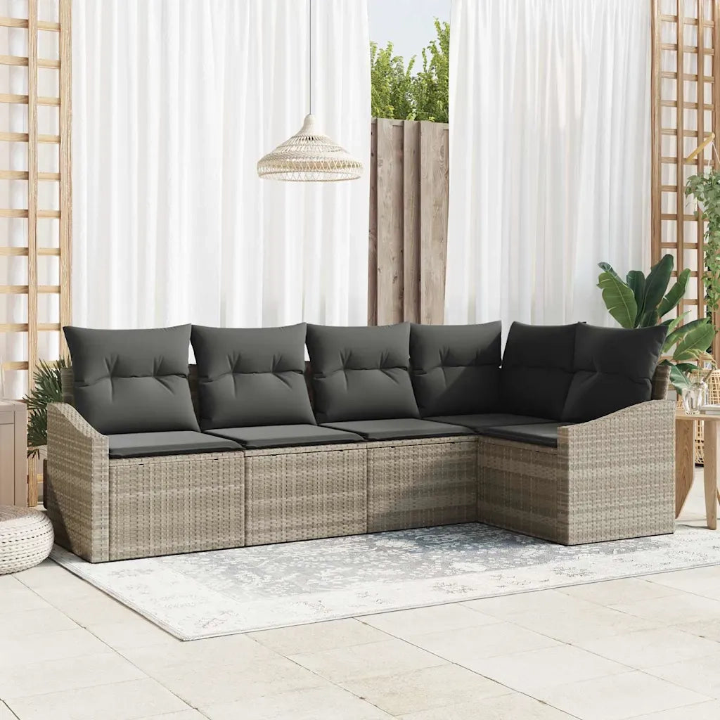 Set Divano da Giardino 5 pz | Set Salotto da Giardino Grigio chiaro polyrattan