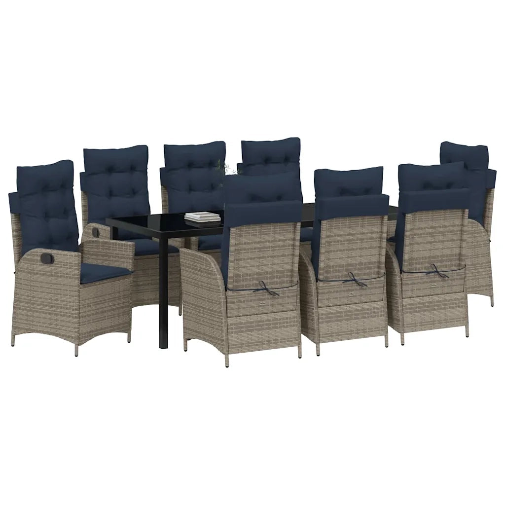 Set da Pranzo per Giardino 9 pcs Grigio e Nero Rattan 3380581