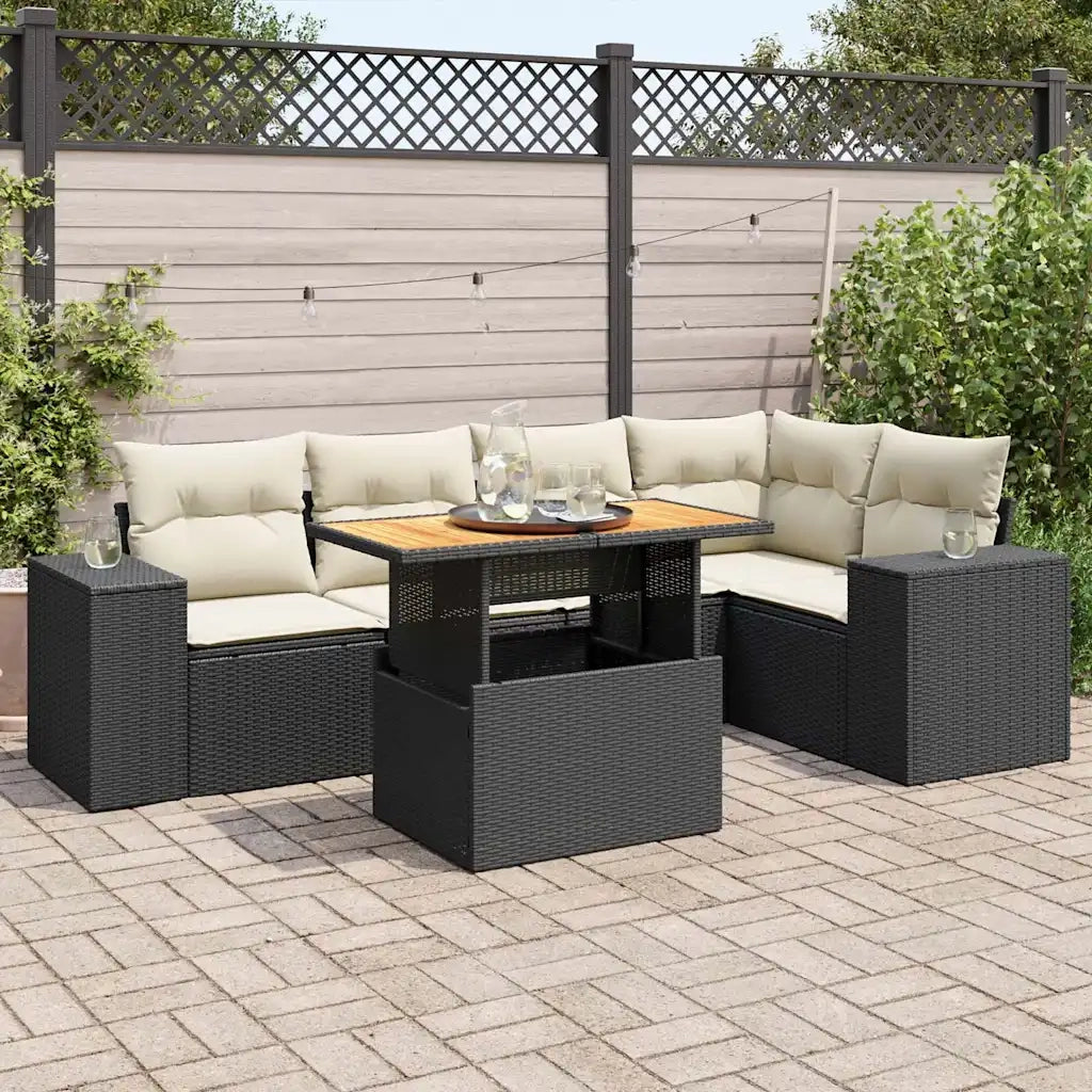 Set Divano da Giardino 6 pz con Cuscini Nero in Polyrattan 3327374
