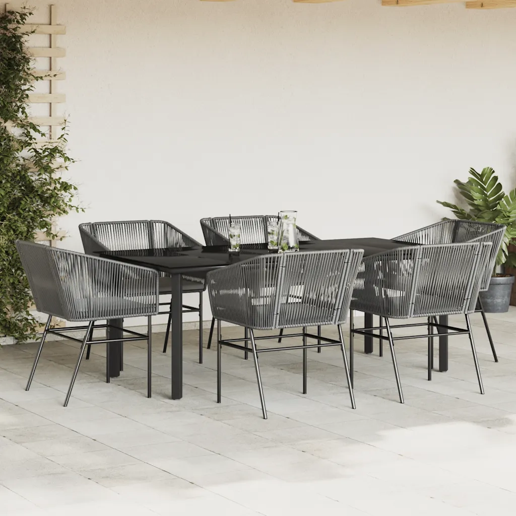 Set da Pranzo da Giardino 7 pz con Cuscini Polyrattan Vetro 3334630
