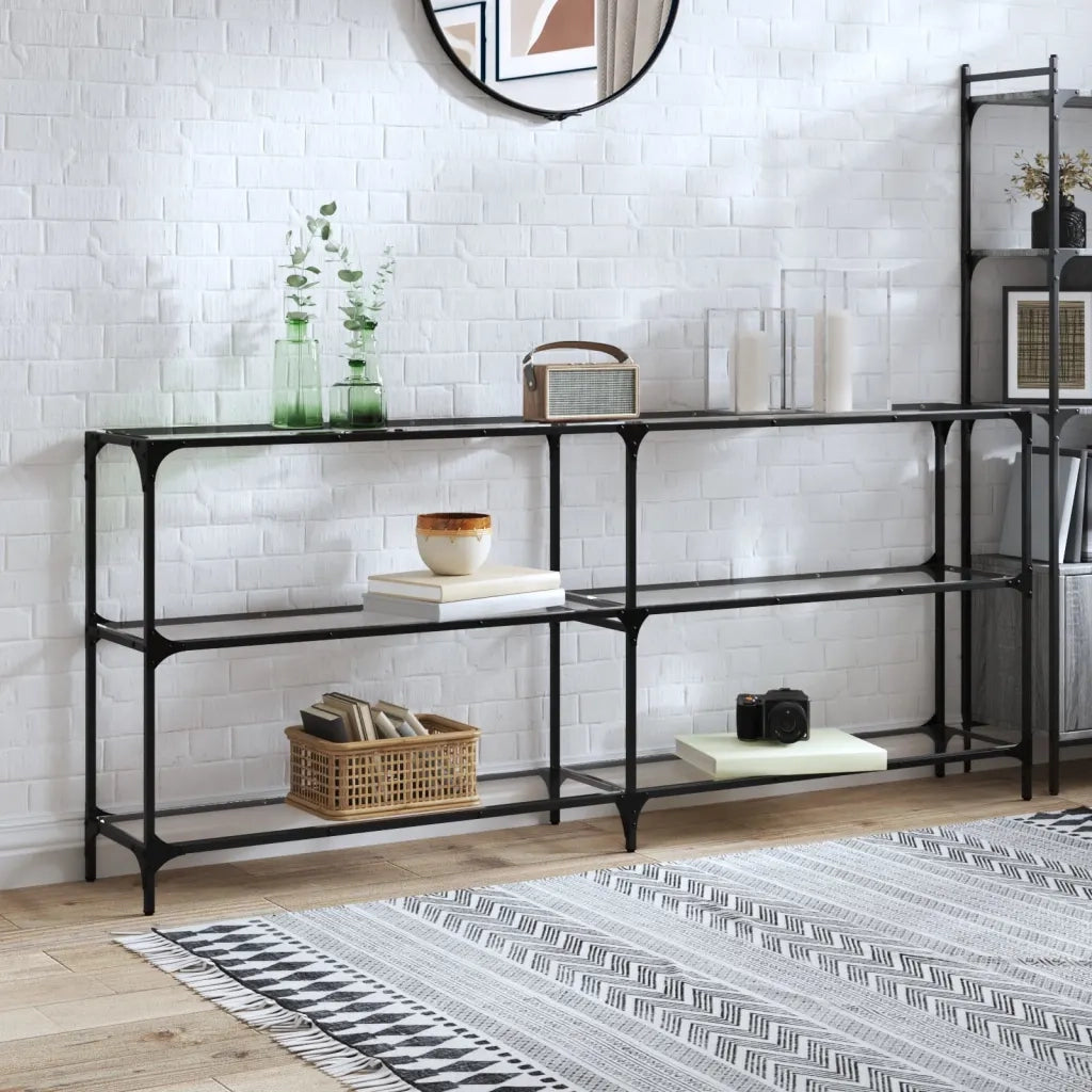 vidaXL Tavolino Consolle Piano Vetro Trasparente 194,5x30x81cm Acciaio