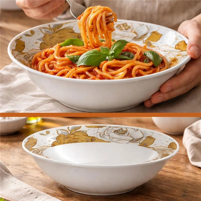 MA MAISON INSALATIERA IN PORCELLANA 22,5 CM DECORATA, CIOTOLA PER INSALATA E TAVOLA, CON MOTIVO FLOREALE ORO