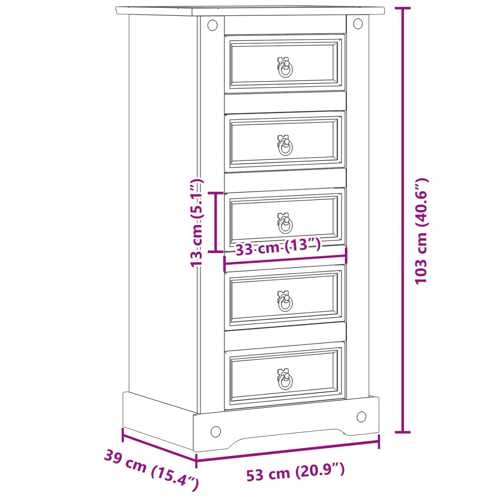 Comodino | Armadio da Notte | Mobiletto da notte Corona 53x39x103 cm in Legno Massello di Pino