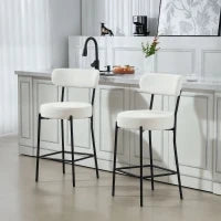 Set di 2 sgabelli da bar in tessuto bouclé con schienale curvo e poggiapiedi, 49x52x95cm, Crema