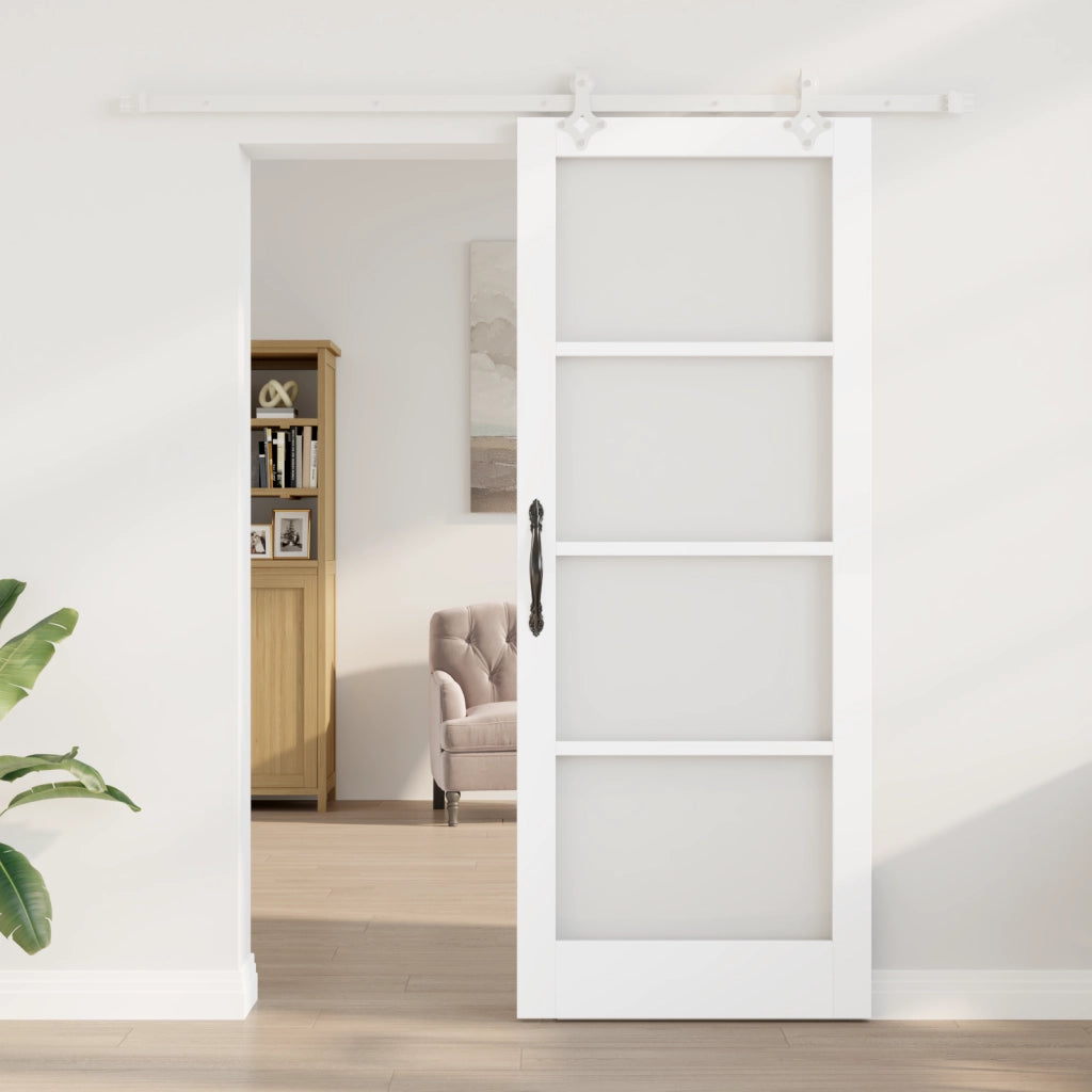Set di Porte Scorrevoli  con Kit di Hardware Bianco 83x211 cm Legno Massello di Pino