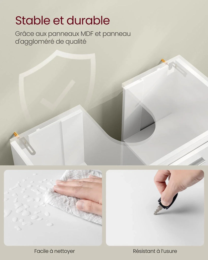 Mobile lavabo da bagno con 2 vani dietro le ante per vari tipi di lavabo con gambe 30 x 60 x 60 cm bianco 12_0006535