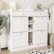 Scarpiera con 4 Ante Ribaltabili, 2 Cassetti e 3 Ripiani ¨C MINIMAL ¨C Bianco, 110x26x100 cm