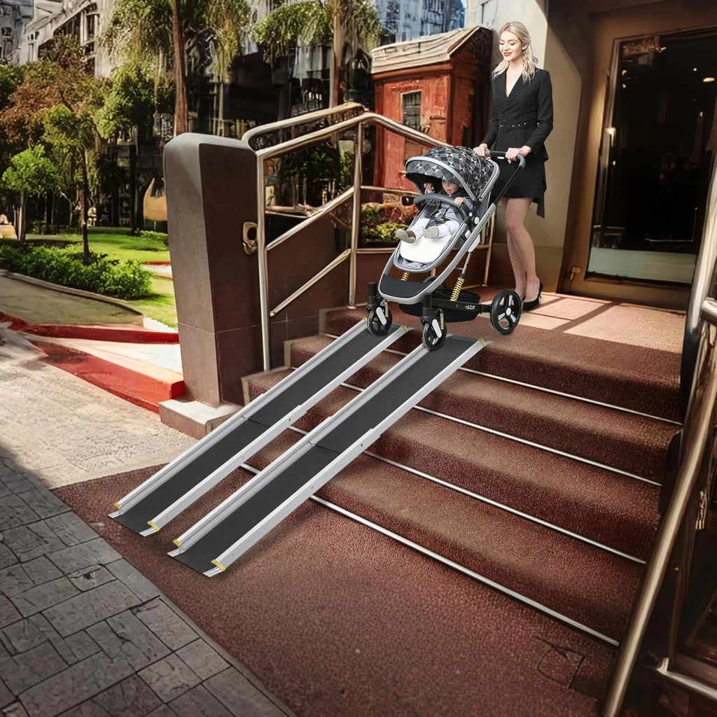 2X Rampa Telescopica per Sedie a Rotelle 107-183 cm in Alluminio, Rampa per Sedie a Rotelle, Capacità di Carico 300 kg, Rampa Telescopica, Rampa di Carico, Regolabile, Portatile per Sedie a
