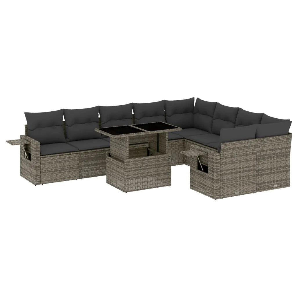 Set Divano da Giardino 10 pz con Cuscini Grigio in Polyrattan
