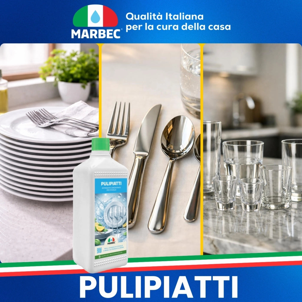 Detergente Piatti Concentrato, Sgrassa a Freddo, Risciacquo Rapido, Profumo Limone Marbec PULIPIATTI - 1LTx6Pz