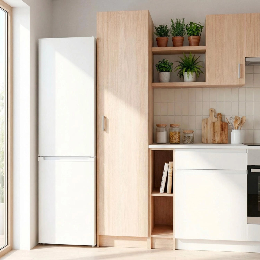 Armadio Con 1 Anta Armadietto Dispensa Mobile Multiuso Salvaspazio Con Ripiani Regolabili Anta Reversibile Ideale Per Cucina Ripostiglio Bagno Terrazzo 37 x 37 x 180 Cm Rovere