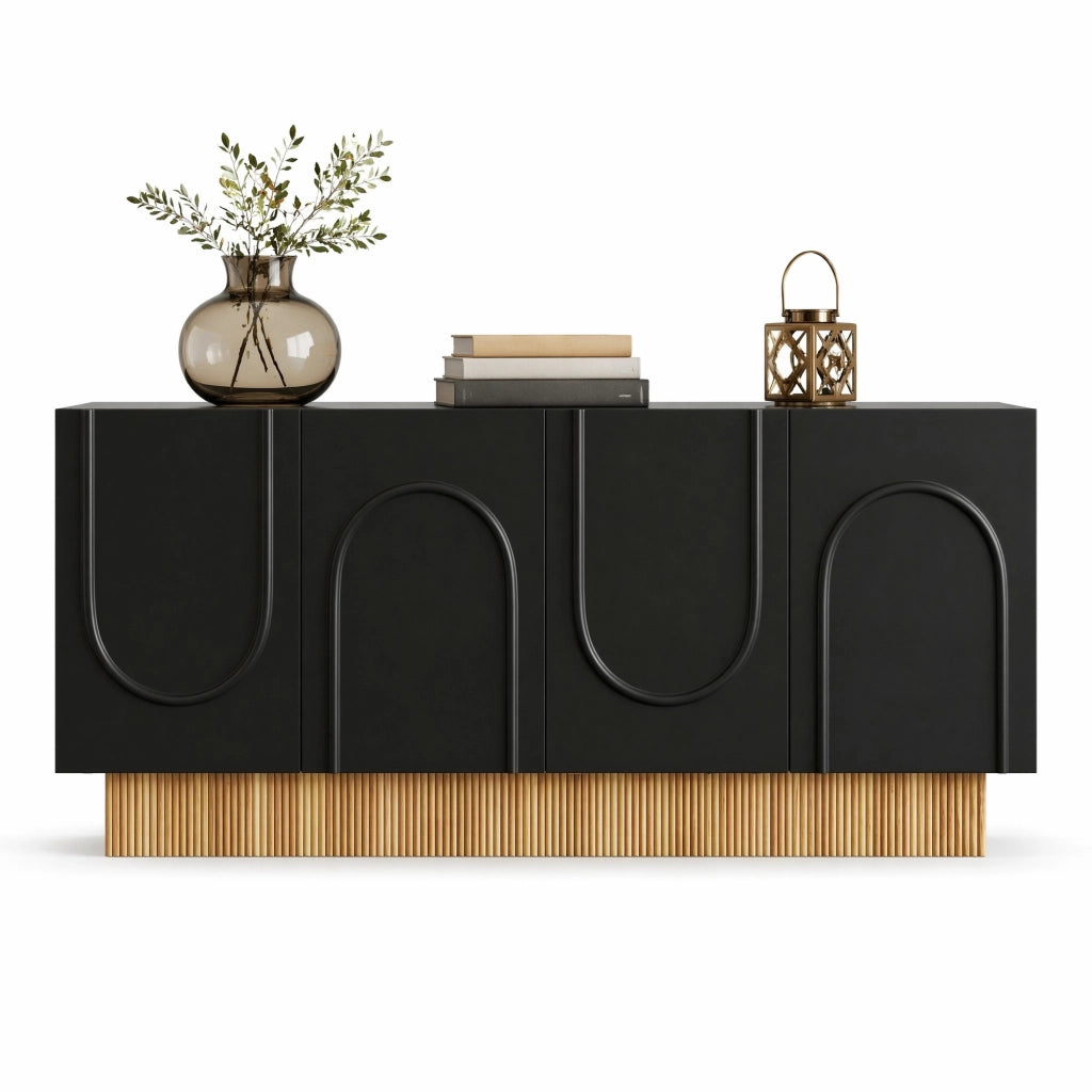 Credenza moderna 160 cm nera e effetto legno a 4 ante
