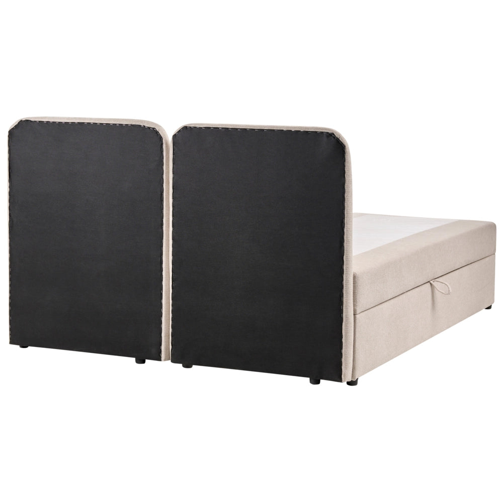 Letto matrimoniale con contenitore rivestito in tessuto beige chiaro 160 x 200 cm contenitore sollevabile con testiera idrorepellente