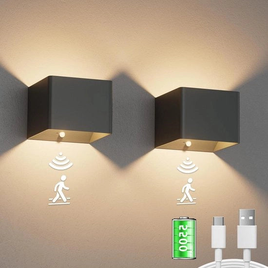 Lampada da Parete Ricaricabile - Lampada LED da Parete con Sensore di Movimento per Camera da Letto e Salotto, 3000K 5W, Set di 2, 5500mAh Lampada da Parete Ricaricabile